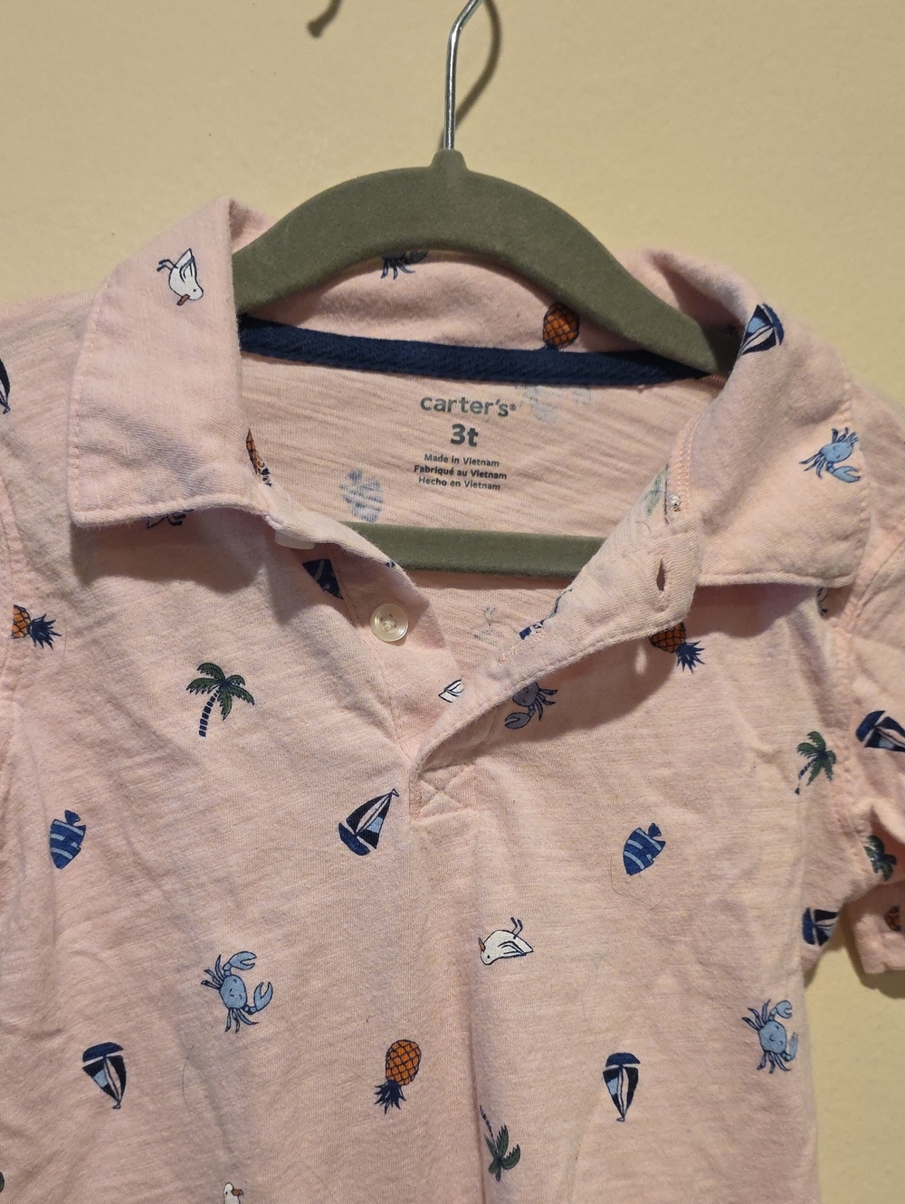 Carter's Pink Short-Sleeve Polo with Nautical & Tropical Print Size 3t